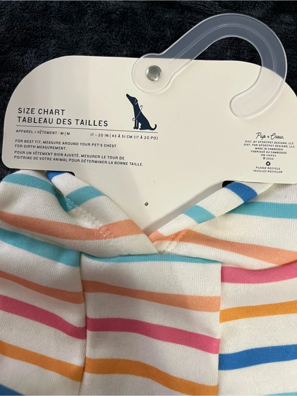 Pup Crew Rainbow striped dog hoodie
